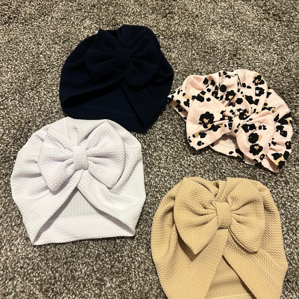 Kids Bow Turban Set - Black, Pink, White, Tan